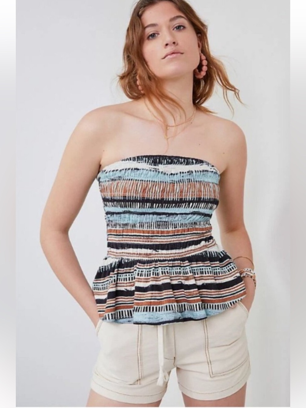 NWT Anthropologie Porridge Smocked Peplum Tube Top L